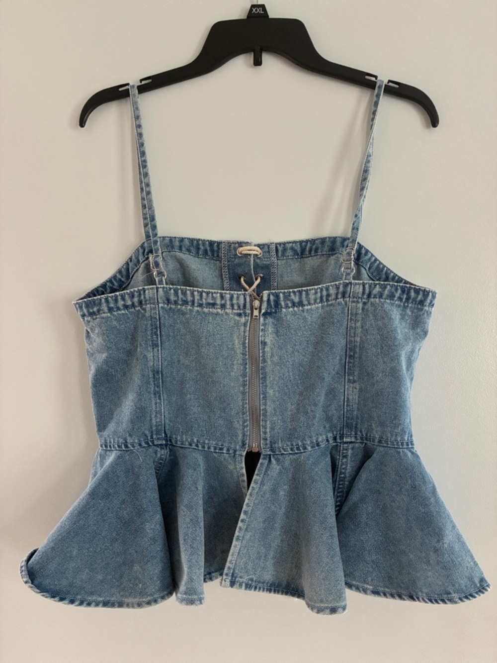 Blue Denim Lace Peplum Top - Picture 3 of 3